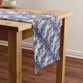 青と白のうさぎタイルデコールコバルトデダム ショートテーブルランナー