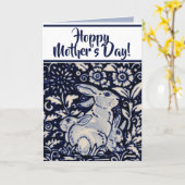 青と白のうさぎベビーバニーマザーズデー カード (黄色い花)
