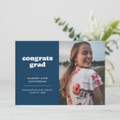 青と白のおめでとう卒業2枚の写真卒業 案内状 (スタンド正面)