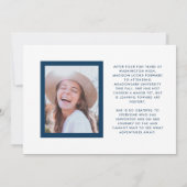 青と白のおめでとう卒業2枚の写真卒業 案内状 (裏面)