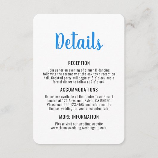 青と白のお洒落沿岸結婚部 エンクロージャーカード (正面)