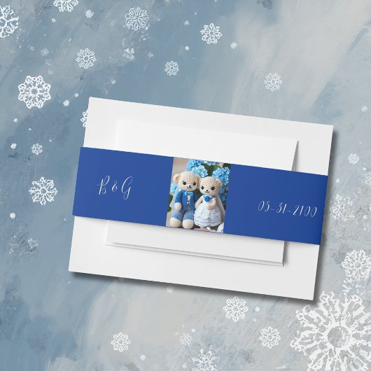 青と白のお洒落結婚フィギュア 招待状ベリーバンド