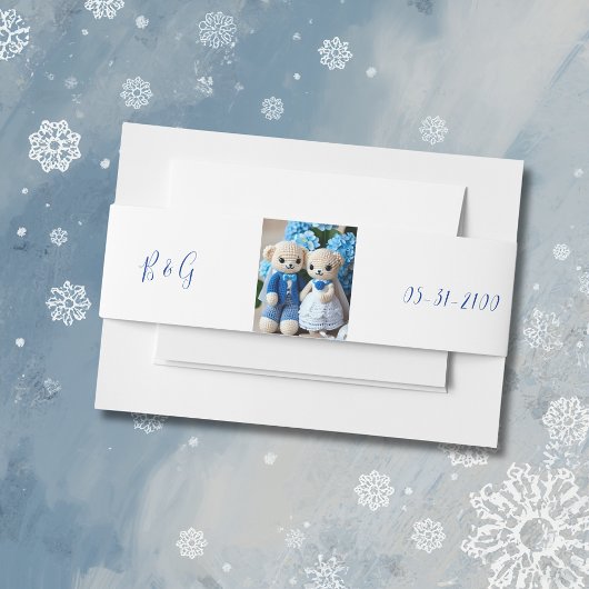 青と白のお洒落結婚フィギュア 招待状ベリーバンド