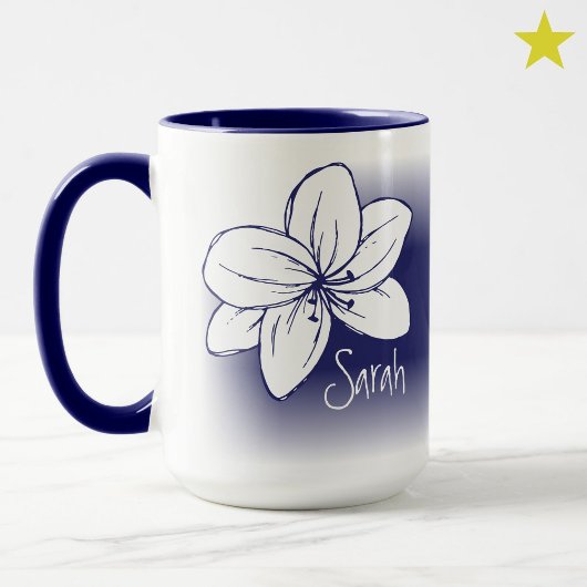 青と白のお花のイラストとお名前入りギフト マグカップ