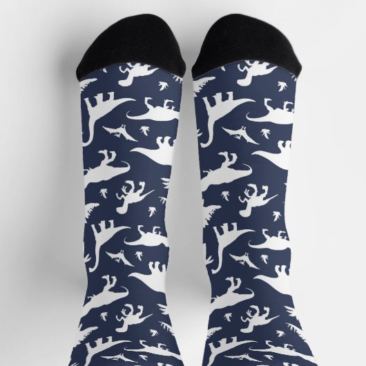 青と白のかわいい恐竜パターン（の模様が）ある ソックス (上部)