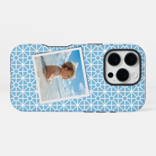 青と白のかわいらしパターンの写真 iPhoneケース (裏面横)