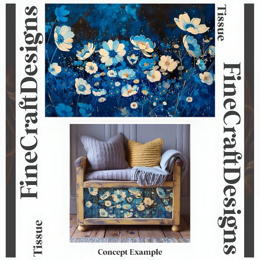 青と白のかわいらしフローラの離れ切り離し143 薄葉紙