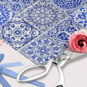 青と白のかわいらしヴィンテージキッチンタイルのコラージュ 薄葉紙