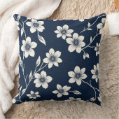 青と白のさくらんぼの花 – ブロックプリント-スタイル クッション (ブランケット)