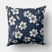 青と白のさくらんぼの花 – ブロックプリント-スタイル クッション (裏面)