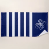 青と白のを持つ白ストライプタコ ビーチタオル (正面)