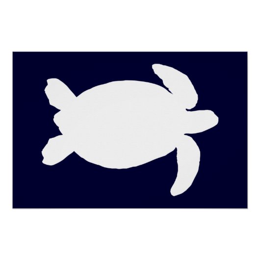 青と白のアカウミガメ ポスター (正面)