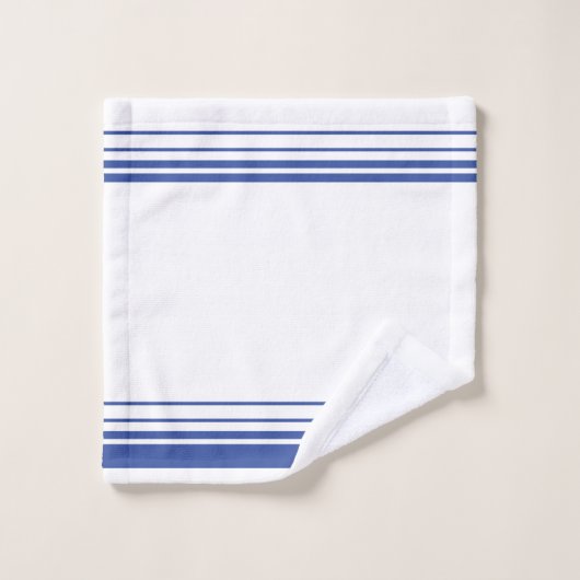 青と白のアクセントストライプ付き バスタオルセット (ウォッシュタオル)