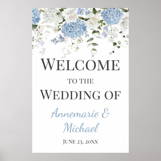 青と白のアジサイが私たちの結婚店へようこそ ポスター (正面)