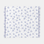 青と白のアジサイの植物学的なトイレ柄 フリースブランケット (正面(横))
