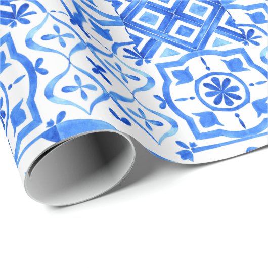青と白のアズレジョスペインのアズール模様 ラッピングペーパー (ロールコーナー)