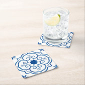 青と白のアズレホスヴィンテージパターンポルトガル スクエアペーパーコースター (インサイチュ)