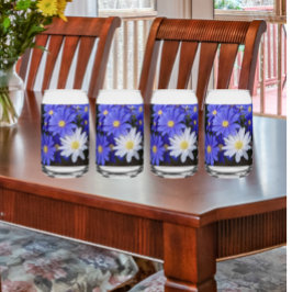 青と白のアネモン開花フローラ ガラス缶