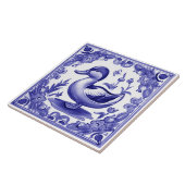 青と白のアヒルのヨーロッパフォーク動物アート タイル (側面)