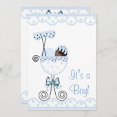 青と白のアフリカ系アメリカ人男の赤ちゃんシャワー 招待状 (正面/裏面)