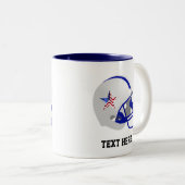 青と白のアメリカンサッカーヘルメット ツートーンマグカップ (正面右)