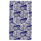 青と白のアールデコうさぎタイルギフトラッピング スモールペーパーバッグ (正面)