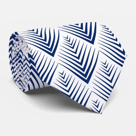 青と白のアールデコ扇花パターン ネクタイ (ロール)