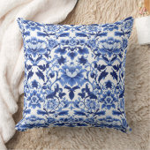 青と白のアールヌーボーチノイスリーロータス クッション (ブランケット)