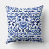 青と白のアールヌーボーチノイスリーロータス クッション (裏面)