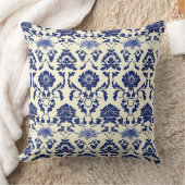 青と白のアールヌーボーチノイスリー牡丹フローラ クッション (ブランケット)