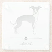 青と白のイタリアングレイハウンドとカスタム文字 ガラスコースター (裏面)