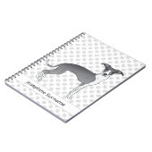 青と白のイタリアングレイハウンドとカスタム文字 ノートブック (左側)