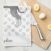 青と白のイタリアングレイハウンド名前をカスタムする キッチンタオル (四つ折り)