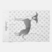 青と白のイタリアングレイハウンド名前をカスタムする キッチンタオル (横)