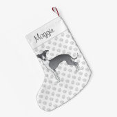 青と白のイタリアングレイハウンド名前をカスタムする スモールクリスマスストッキング (裏面 (吊り時))