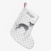 青と白のイタリアングレイハウンド名前をカスタムする スモールクリスマスストッキング (正面 (吊り時))