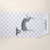 青と白のイタリアングレイハウンド名前をカスタムする ビーチタオル (正面)