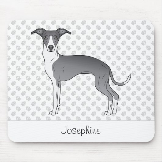 青と白のイタリアングレイハウンド名前をカスタムする マウスパッド (正面)