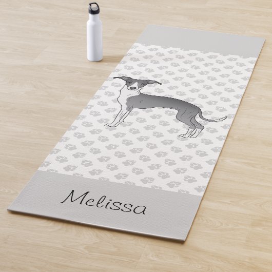 青と白のイタリアングレイハウンド名前をカスタムする ヨガマット (インサイチュ)
