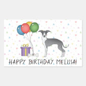 青と白のイタリアングレイハウンド – ハッピーバースデー 長方形シール (正面)
