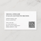 青と白のイタリアングレイハウンド – 犬小屋 名刺 (裏面)