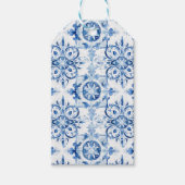 青と白のイタリアン水彩タイル模様 ギフトタグ (正面)