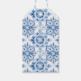 青と白のイタリアン水彩タイル模様 ギフトタグ