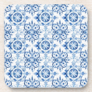 青と白のイタリアン水彩タイル模様 コースター
