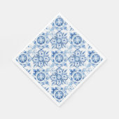 青と白のイタリアン水彩タイル模様 スタンダードランチョンナプキン (角)