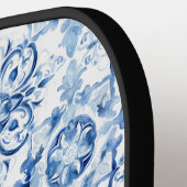 青と白のイタリアン水彩タイル模様 ピックルボールラケット (左詳細)