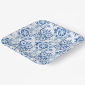 青と白のイタリアン水彩タイル模様 ペーパープレート (傾斜あり)