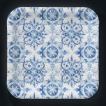 青と白のイタリアン水彩タイル模様 ペーパープレート<br><div class="desc">青と白のイタリアン水彩タイル模様</div>