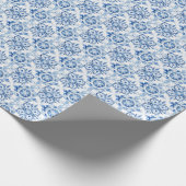 青と白のイタリアン水彩タイル模様 ラッピングペーパー (角)