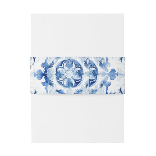 青と白のイタリアン水彩タイル模様 招待状ベリーバンド (裏面例)